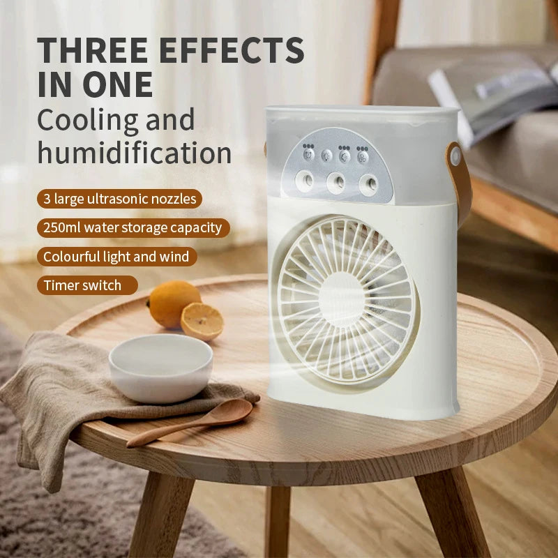 Portable Fan Air Conditioners USB Electric Fan Household Small Air Cooler LED Night Light Water 3 in 1 Air Humidifie for Home